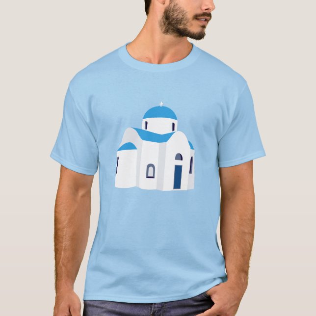 Greek Island Greece Blue Dome Church  T-Shirt (Front)