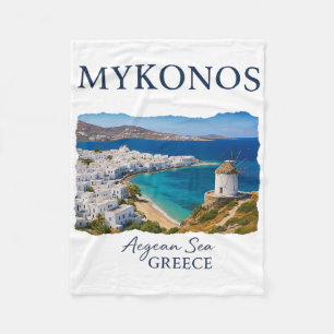 Greek Island Mykonos Vacation Travel Coastal Life Fleece Blanket