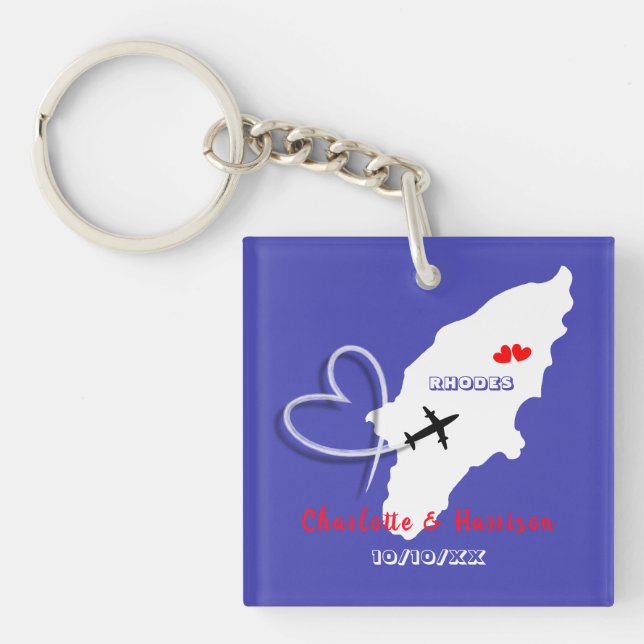 Greek Island Rhodes Destination Wedding Favor Keychain (Front)