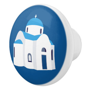 Greek Island Santorini Blue Dome Church Ceramic Knob