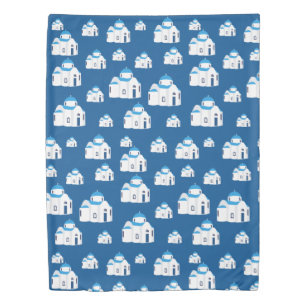 Greek Island Santorini Blue Dome Church Duvet Cover