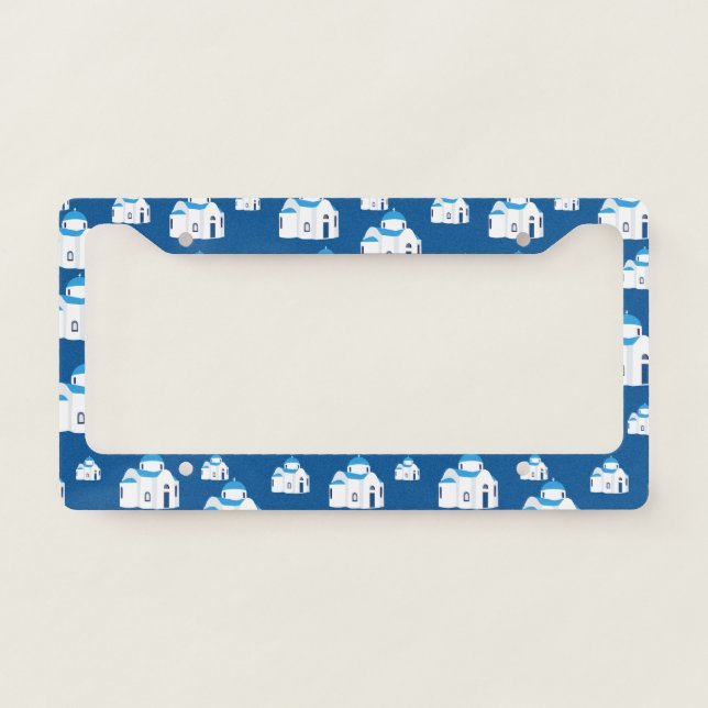 Greek Island Santorini Blue Dome Church  License Plate Frame (Front)