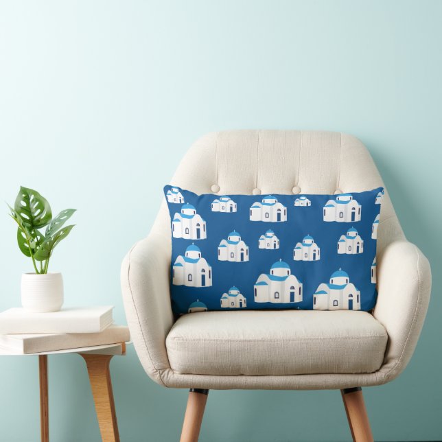 Greek Island Santorini Blue Dome Church  Lumbar Pillow (Chair)