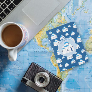 Greek Island Santorini Blue Dome Church Monogram Passport Holder