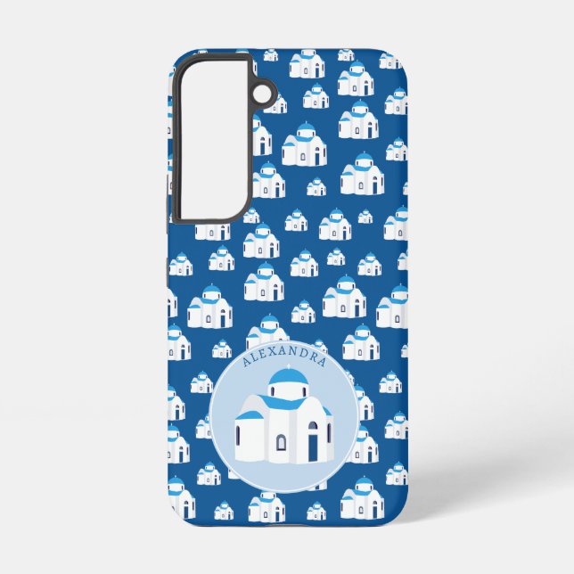 Greek Island Santorini Blue Dome Church Monogram Samsung Galaxy Case (Back)