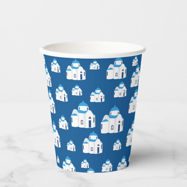 Greek Island Santorini Blue Dome Church  Paper Cups (Front)