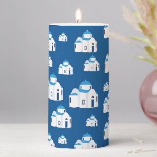 Greek Island Santorini Blue Dome Church  Pillar Candle