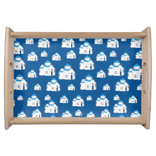 Greek Island Santorini Blue Dome Church Serving Tray