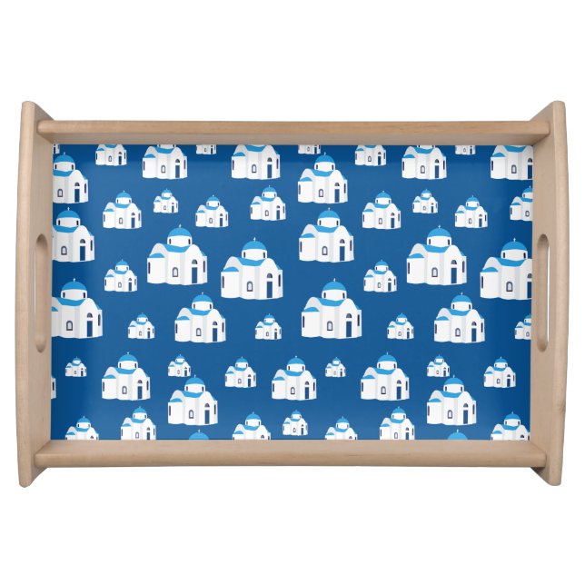 Greek Island Santorini Blue Dome Church  Serving Tray (Front)