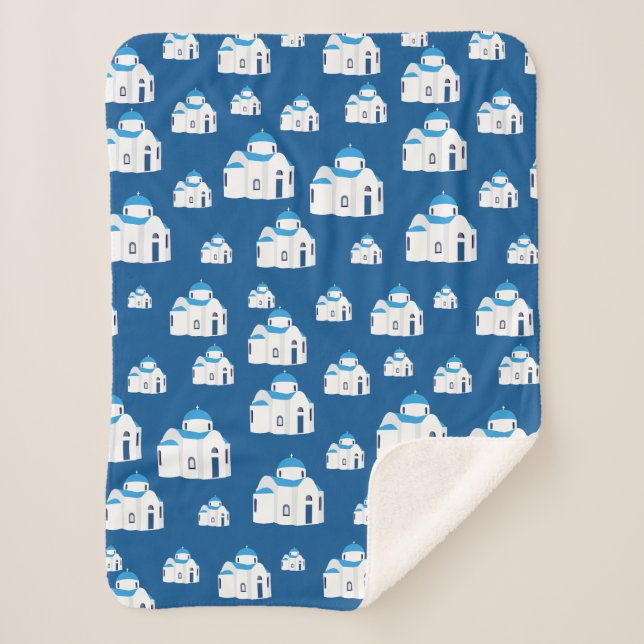 Greek Island Santorini Blue Dome Church  Sherpa Blanket (Front)