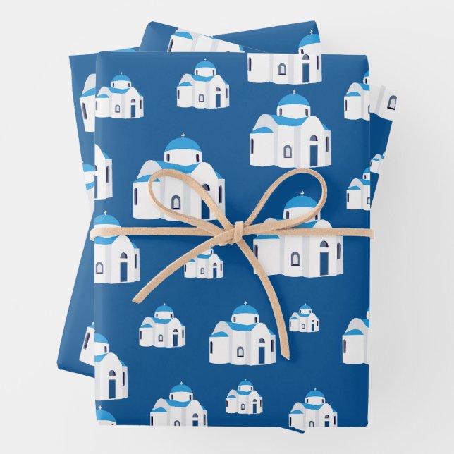 Greek Island Santorini Blue Dome Church  Wrapping Paper Sheets (In situ)