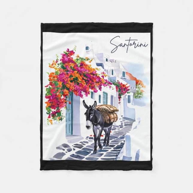 Greek Island Santorini Donkey In Traditional Greek Fleece Blanket (Front)
