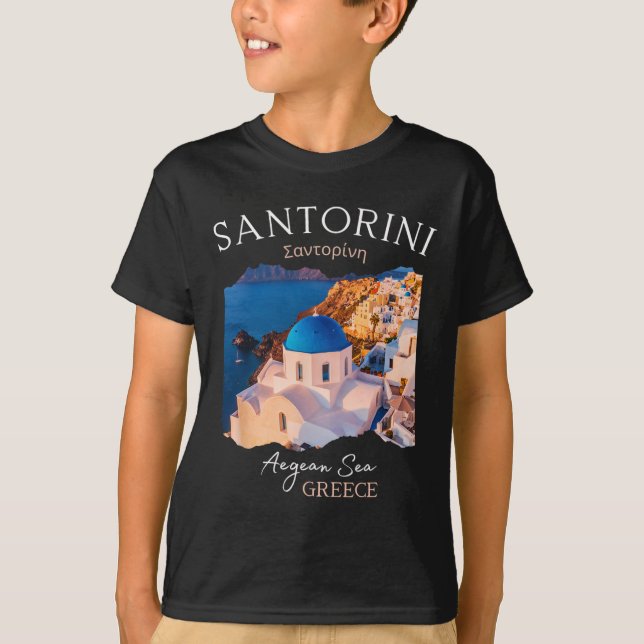 Greek Island Santorini Greece Oia Village Blue Chu T-Shirt (Front)