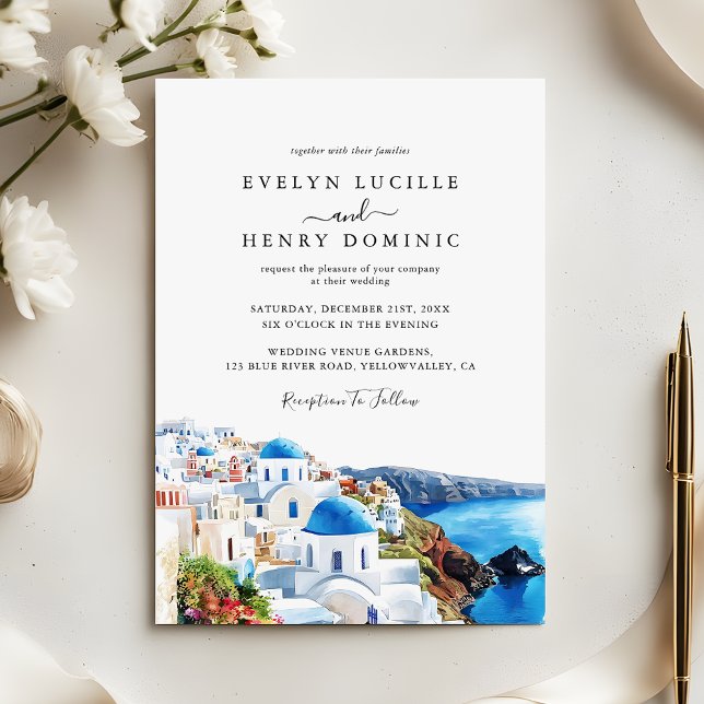 Greek Island Santorini Watercolor Greece Wedding Invitation (Creator Uploaded)