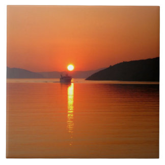 Greek Island Sunset Photo Tile