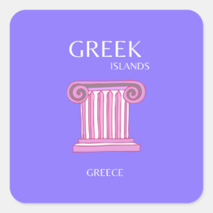 Greek Islands, Greece, Travel Art, Preppy, Purple Square Sticker
