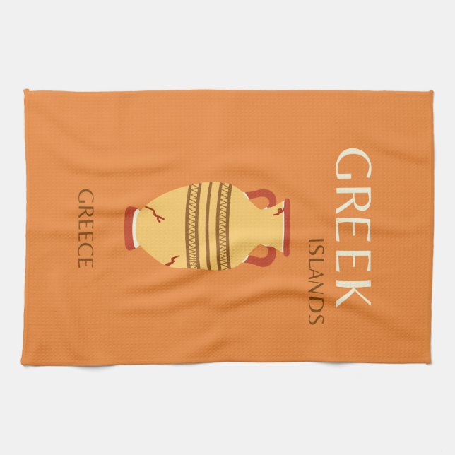 Greek Islands, Greece, Travel, Preppy, Orange Kitchen Towel (Horizontal)