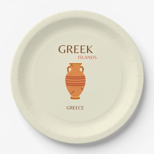 Greek Islands, Greece, Travel, Retro, Pastel Paper Plates (Front)