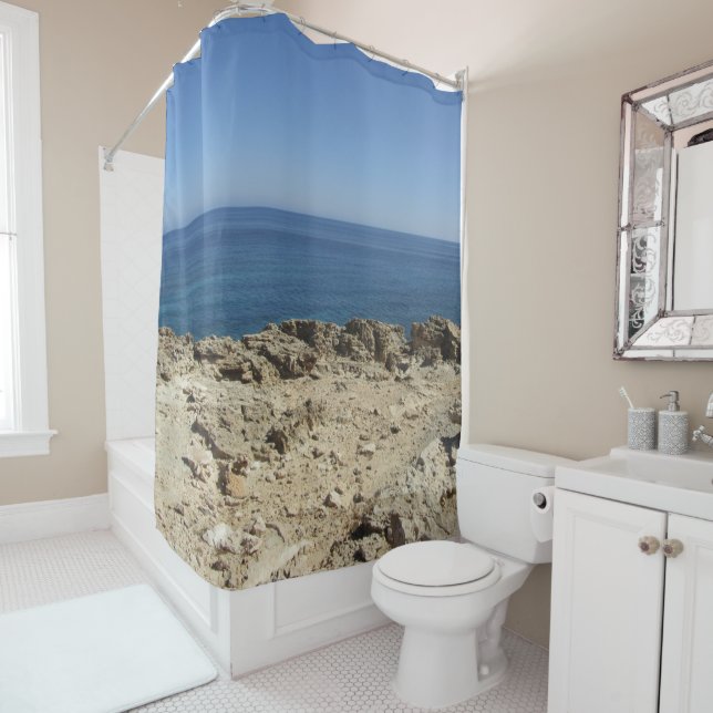Greek Islands Mediterranean Landscape Shower Curtain (In Situ)