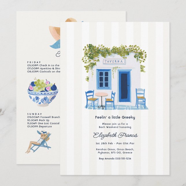 Greek Islands Mykonos Bachelorette Weekend Invitation (Front/Back)