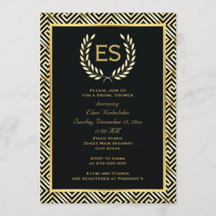Greek key and laurel wreath wedding bridal shower invitation