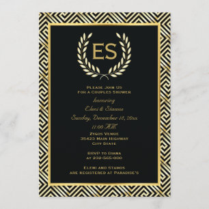Greek key and laurel wreath wedding couples shower invitation