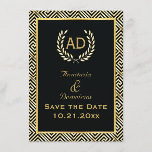 Greek key and laurel wreath wedding Save the Date