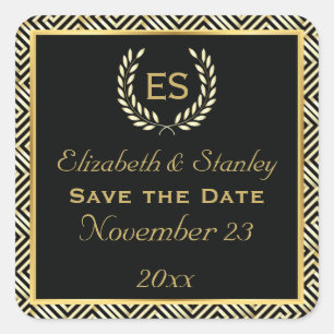 Greek key and laurel wreath wedding Save the Date Square Sticker