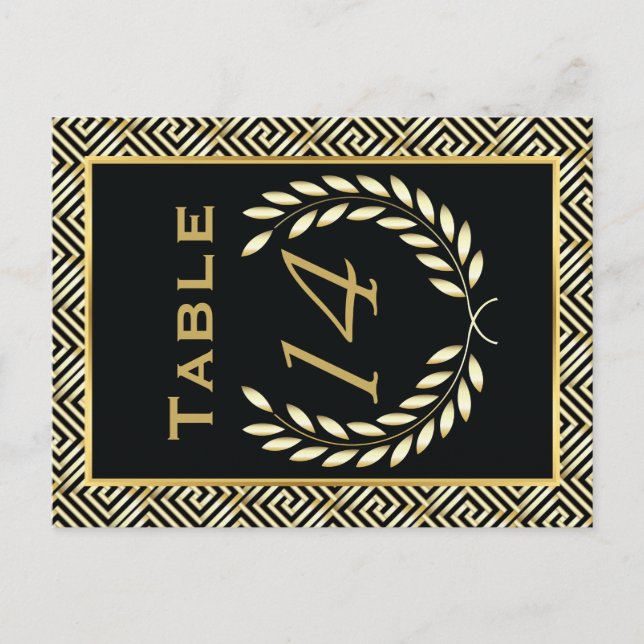 Greek key and laurel wreath wedding table number (Front)