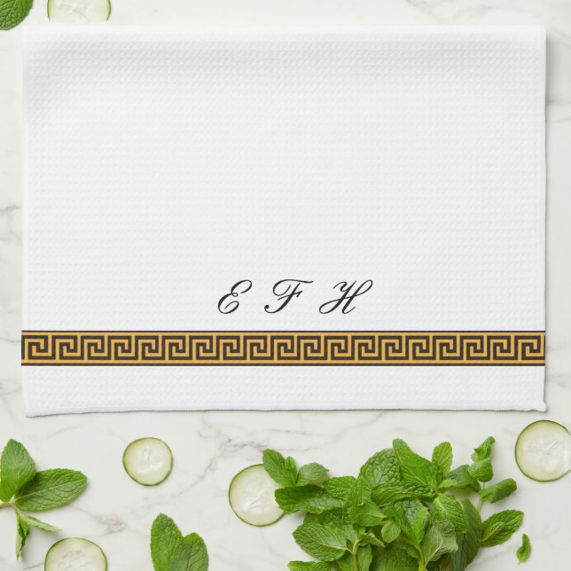 Greek Key and Monogram Kitchen Towel (Folded)