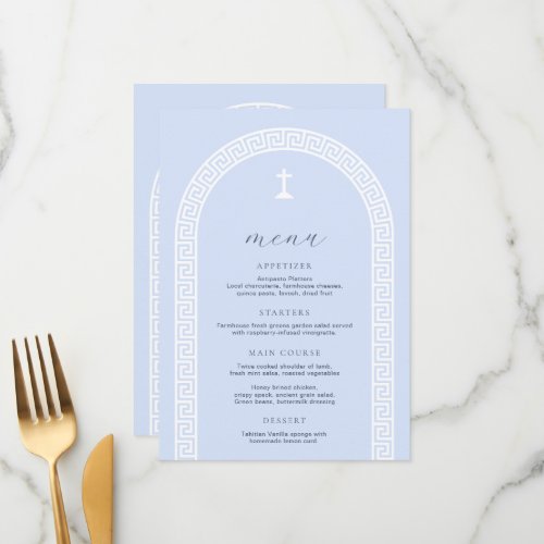 Greek Key Arch Blue Baptism Menu