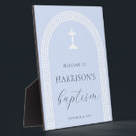 Greek Key Arch Blue Baptism Welcome Sign Plaque<br><div class="desc">This design features a minimalist Greek key design with fully editable text. For more advanced customization of this design,  simply select the "Customize It" button above.</div>