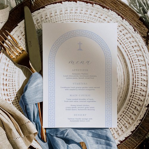 Greek Key Arch White Blue Baptism Menu