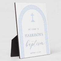 Greek Key Arch White Blue Baptism Welcome Sign