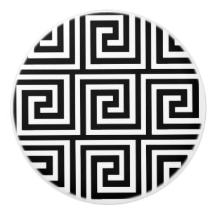 Greek Key, black and white Ceramic Knob