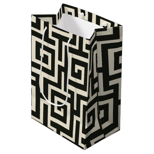 Greek Key Black Medium Gift Bag (Front Angled)