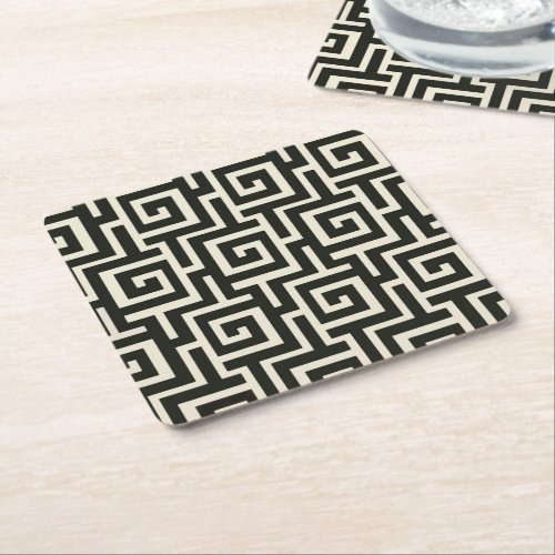 Greek Key Black Square Paper Coaster