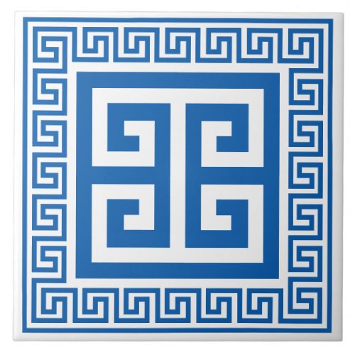 Greek Key Blue And White Pattern Ceramic Tile