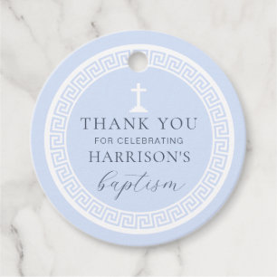 Greek Key Blue Baptism Thank You Favor Tags