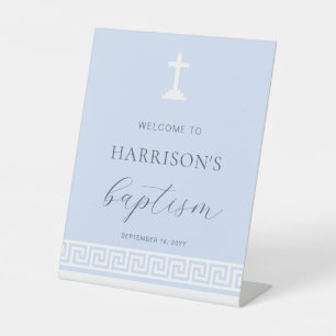 Greek Key Blue Baptism Welcome Sign