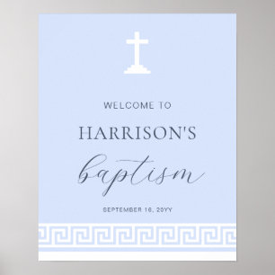 Greek Key Blue Baptism Welcome Sign