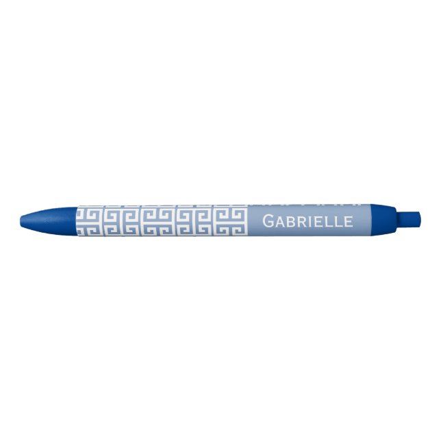 Greek Key Blue Custom Name  Pen (Front)