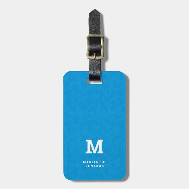 Greek key blue luggage tag (Front Vertical)