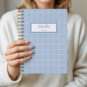 Greek Key Blue Personalized Journal Notebook