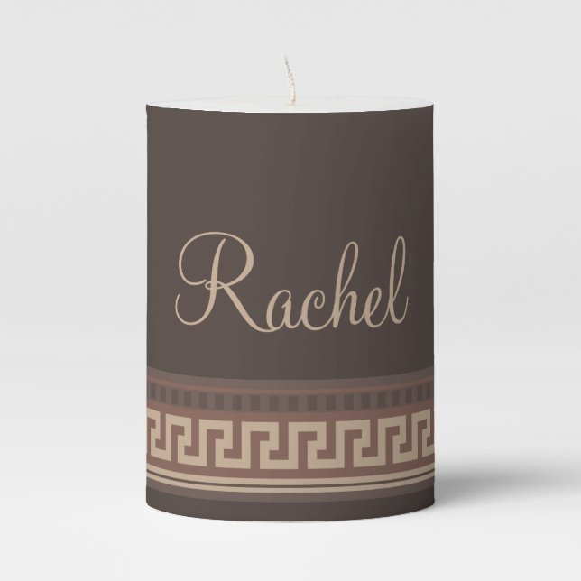 Greek key border pillar candle (Front)