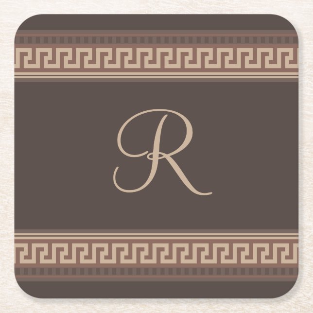 Greek key border square paper coaster (Front)