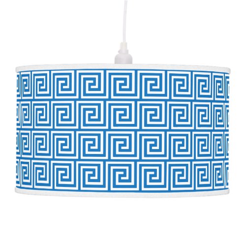 Greek Key cerulean blue and white Pendant Lamp
