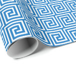 Greek Key, cerulean blue and white Wrapping Paper