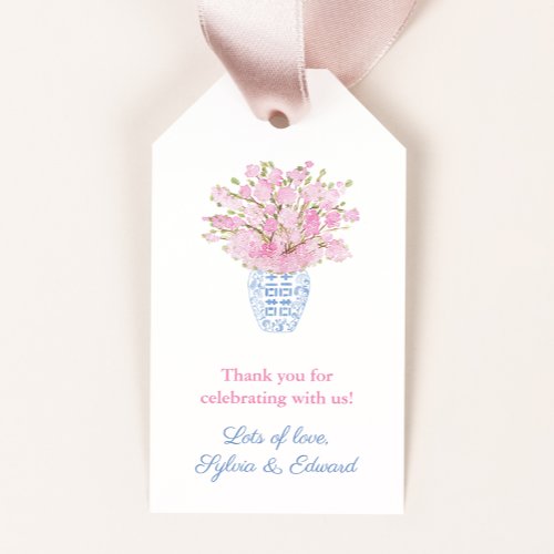 Greek Key Chinoiserie Cherry Blossom Bridal Shower Gift Tags