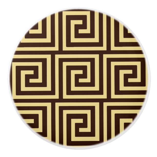 Greek Key, chocolate brown and tan Ceramic Knob (Front)